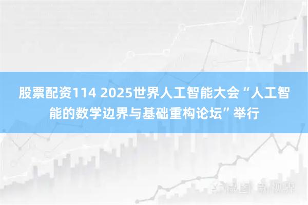股票配资114 2025世界人工智能大会“人工智能的数学边界与基础重构论坛”举行